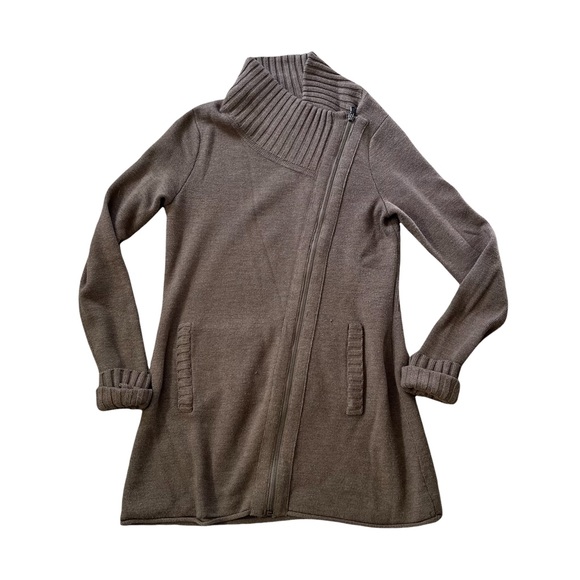 Athleta Chill Factor Asymmetrical Long Cardigan Sweater Sz Medium - Picture 7 of 12